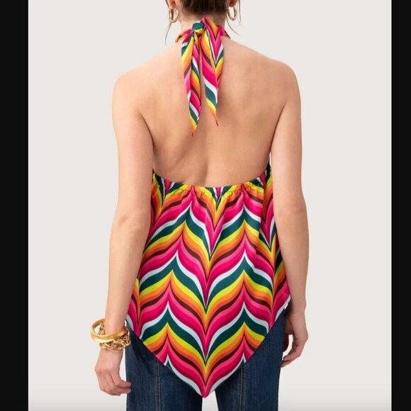 Trina Turk Marine 3 Satin Halter Top in Radio City Rose Multi XS - Picture 3 of 8